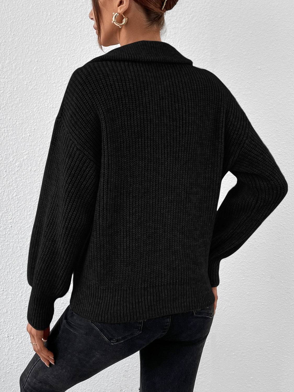 Honey Half Zip Dropped Shoulder Sweater - NEWYORKLISTED