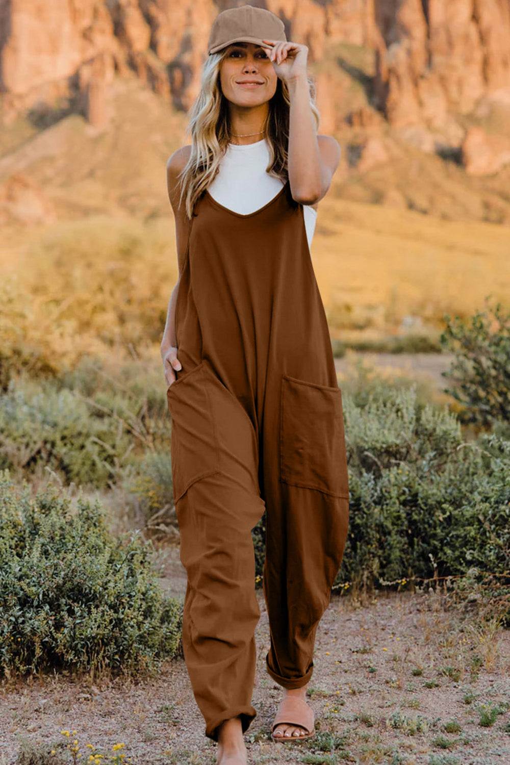 NEWYORKLISTED V-Neck Sleeveless Jumpsuit with Pockets - NEWYORKLISTED