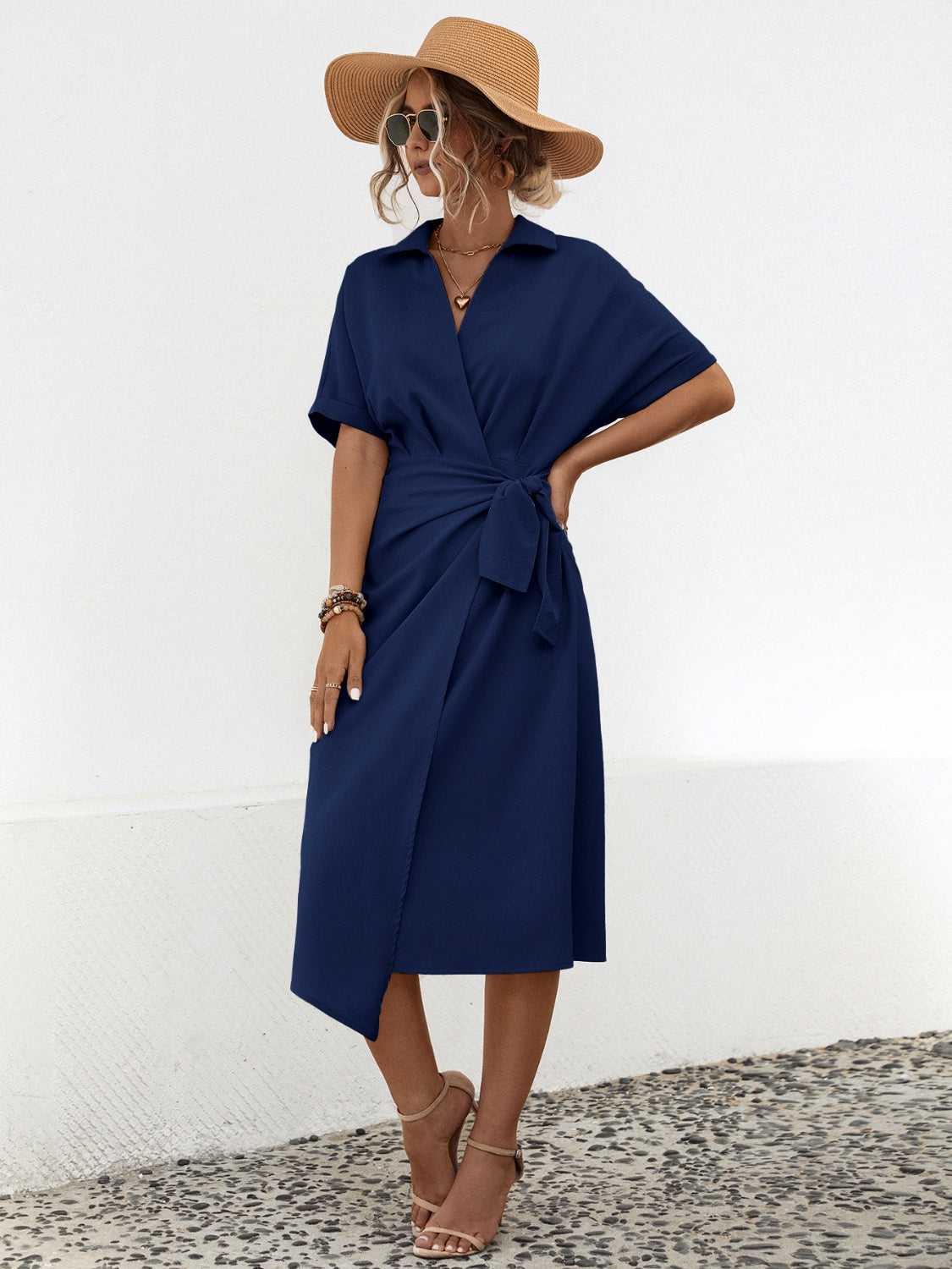 NEWYORKLISTED STYLE COLLECTION: Waist-Tie Short Sleeve Midi Dress - NEWYORKLISTED