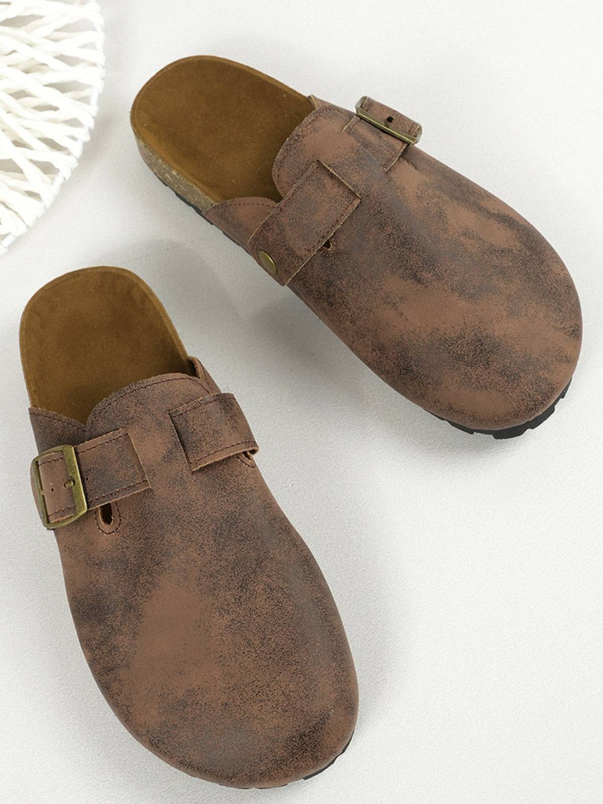 Round Toe Buckle Slip-Ons - NEWYORKLISTED