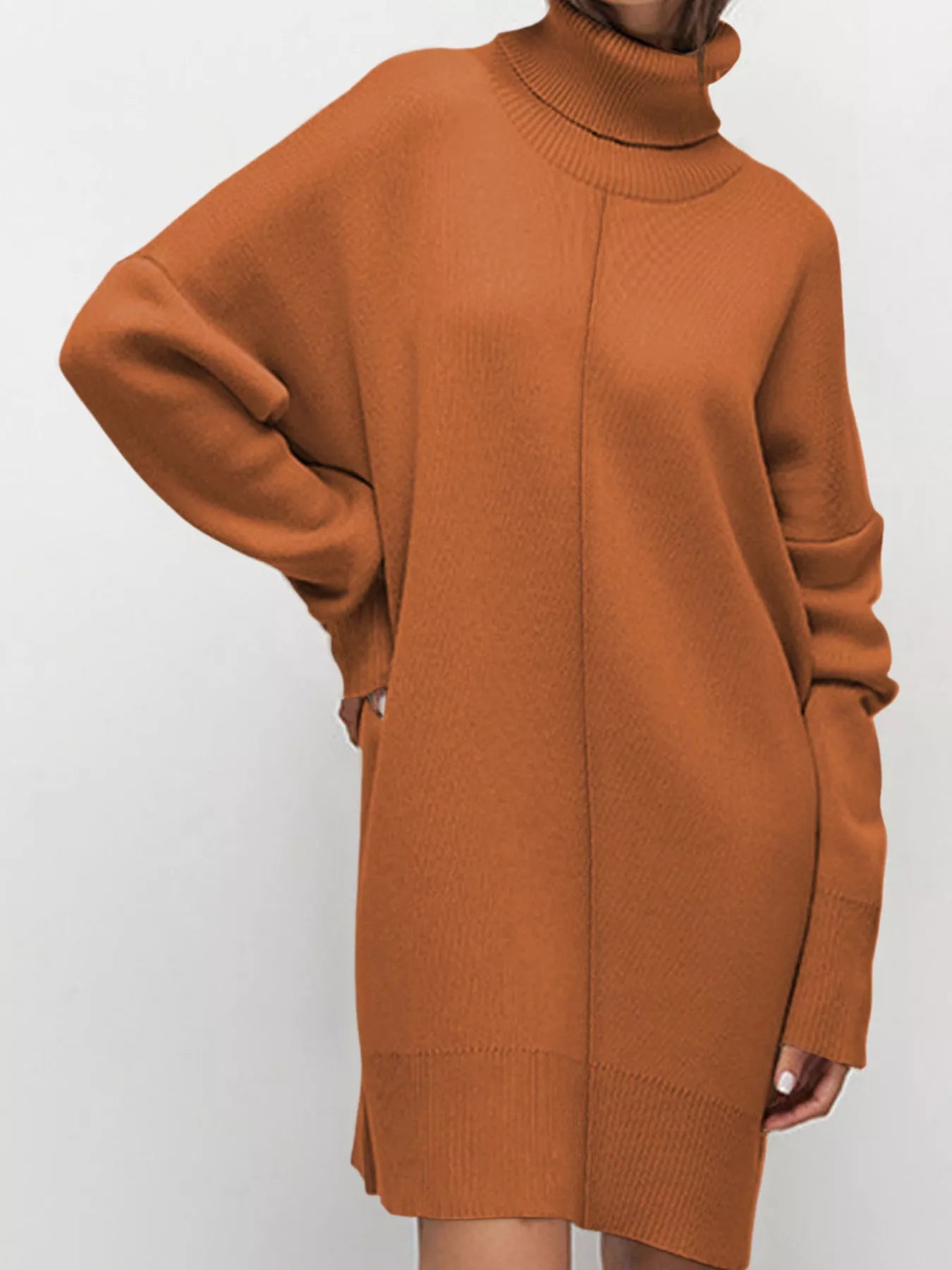 NEWYORKLISTED STYLE COLLECTION: Solid Color Turtleneck Drop Shoulder Sweater Dress