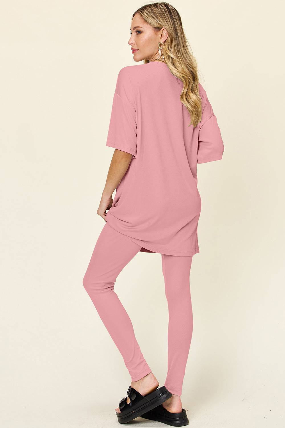 NEWYORKLISTED STYLE COLLECTION:  Round Neck Dropped Shoulder T-Shirt and Leggings Set - NEWYORKLISTED