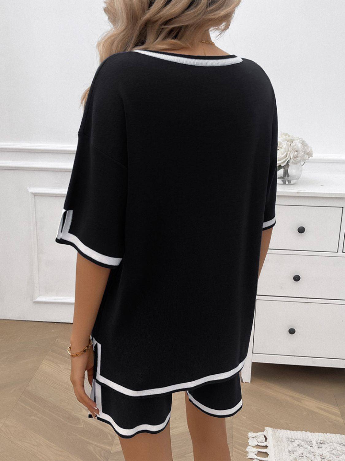 NYLD: Contrast Trim V-Neck Top and Shorts Set - NEWYORKLISTED