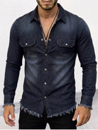 NEWYORKLISTED ATLAS MEN'S COLLECTION – Men's frayed-hem denim-look button-down shirt, product image 3