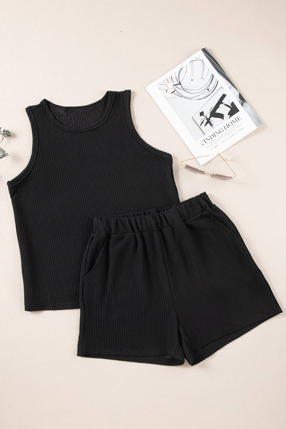 NYLD: Round Neck Sleeveless Top and Shorts Set - NEWYORKLISTED