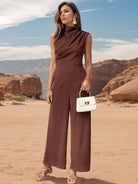 Perfee Ruched Mock Neck Sleeveless Jumpsuit - NEWYORKLISTED
