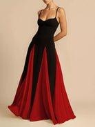 NEWYORKLISTED STYLE COLLECTION: Black and red evening gown on a beige background