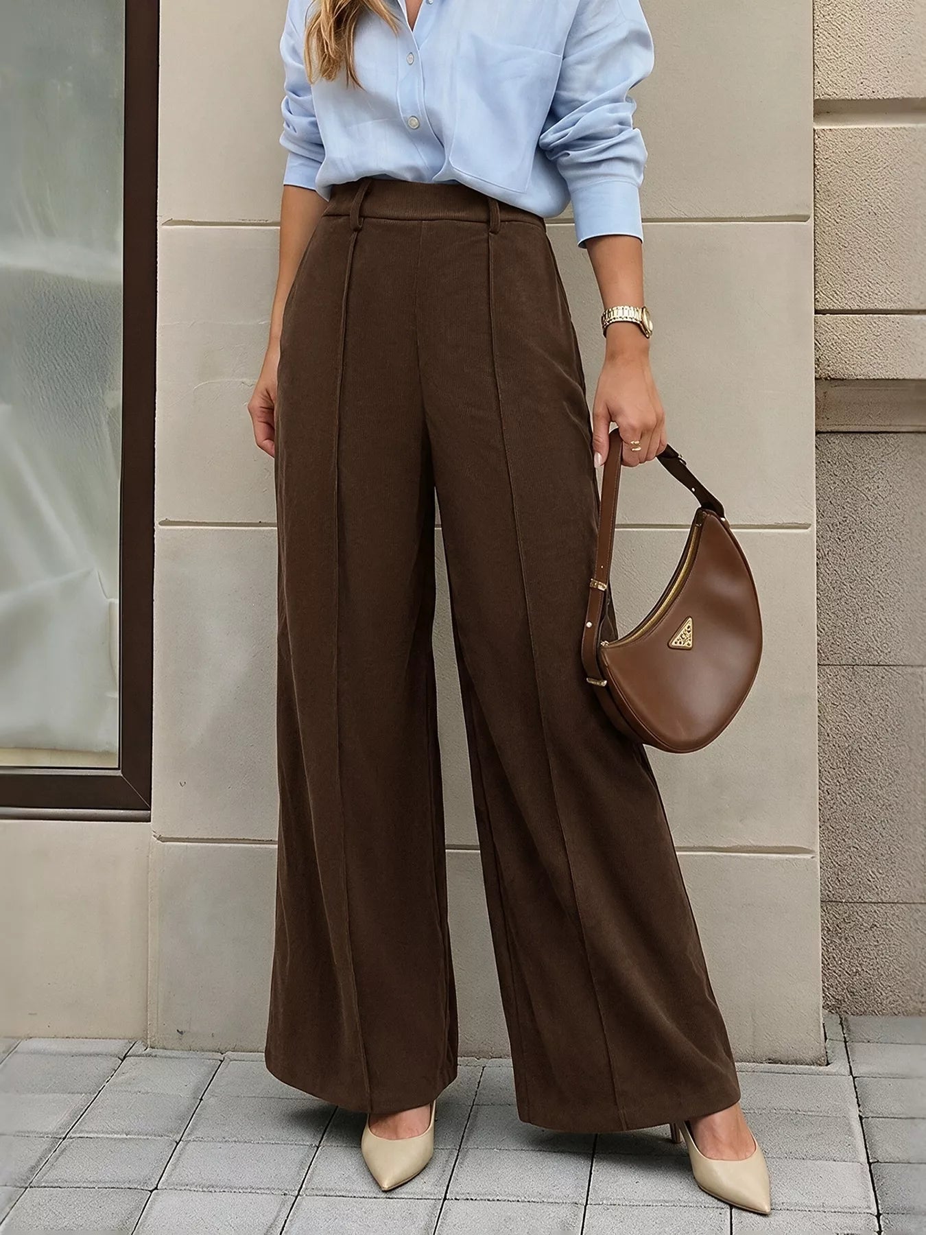 NEWYORKLISTED STYLE COLLECTION:   Women's Casual Pleated Brown Pants