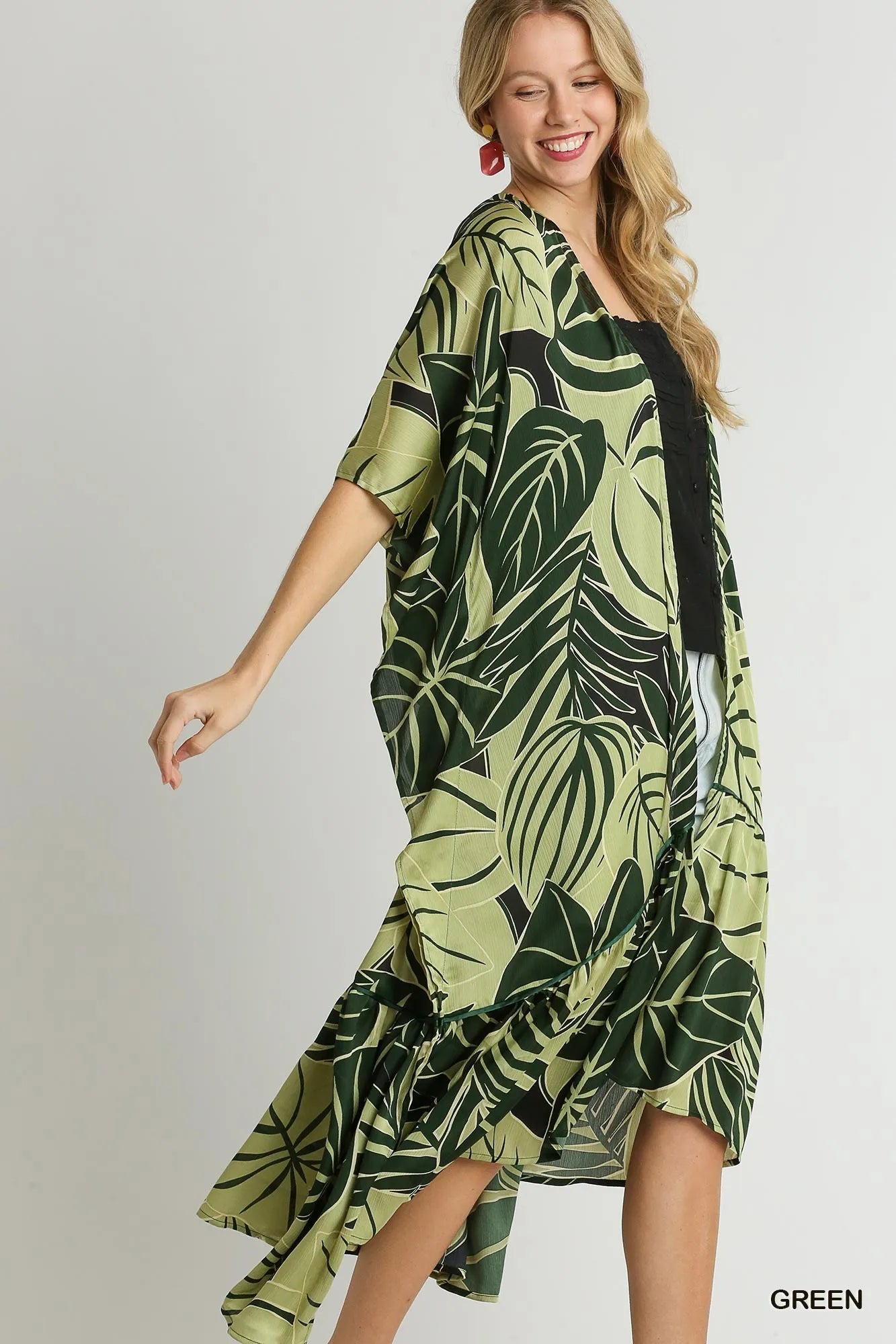 NEWYORKLISTED STYLE COLLECTION: Tropical Satin Ruffle Kimono – Open Front Statement Layer