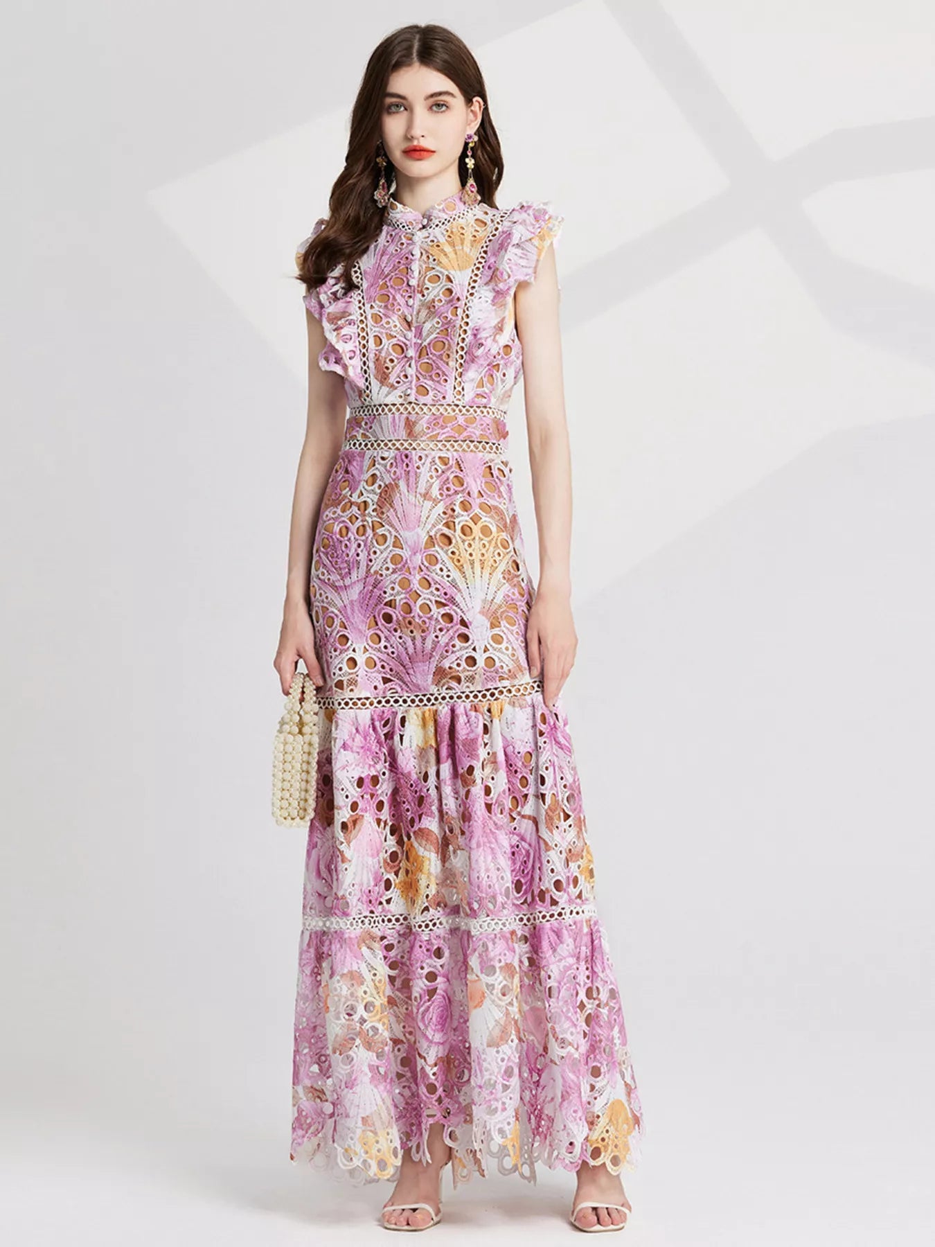 NEWYORKLISTED STYLE COLLECTION: Floral Lace Detail Maxi Dress – Cutout Ruffle Zipper Gown