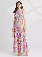 NEWYORKLISTED STYLE COLLECTION: Floral Lace Detail Maxi Dress – Cutout Ruffle Zipper Gown