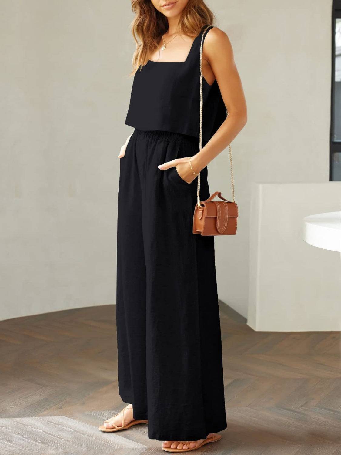 NYLD: Square Neck Top and Wide Leg Pants Set - NEWYORKLISTED
