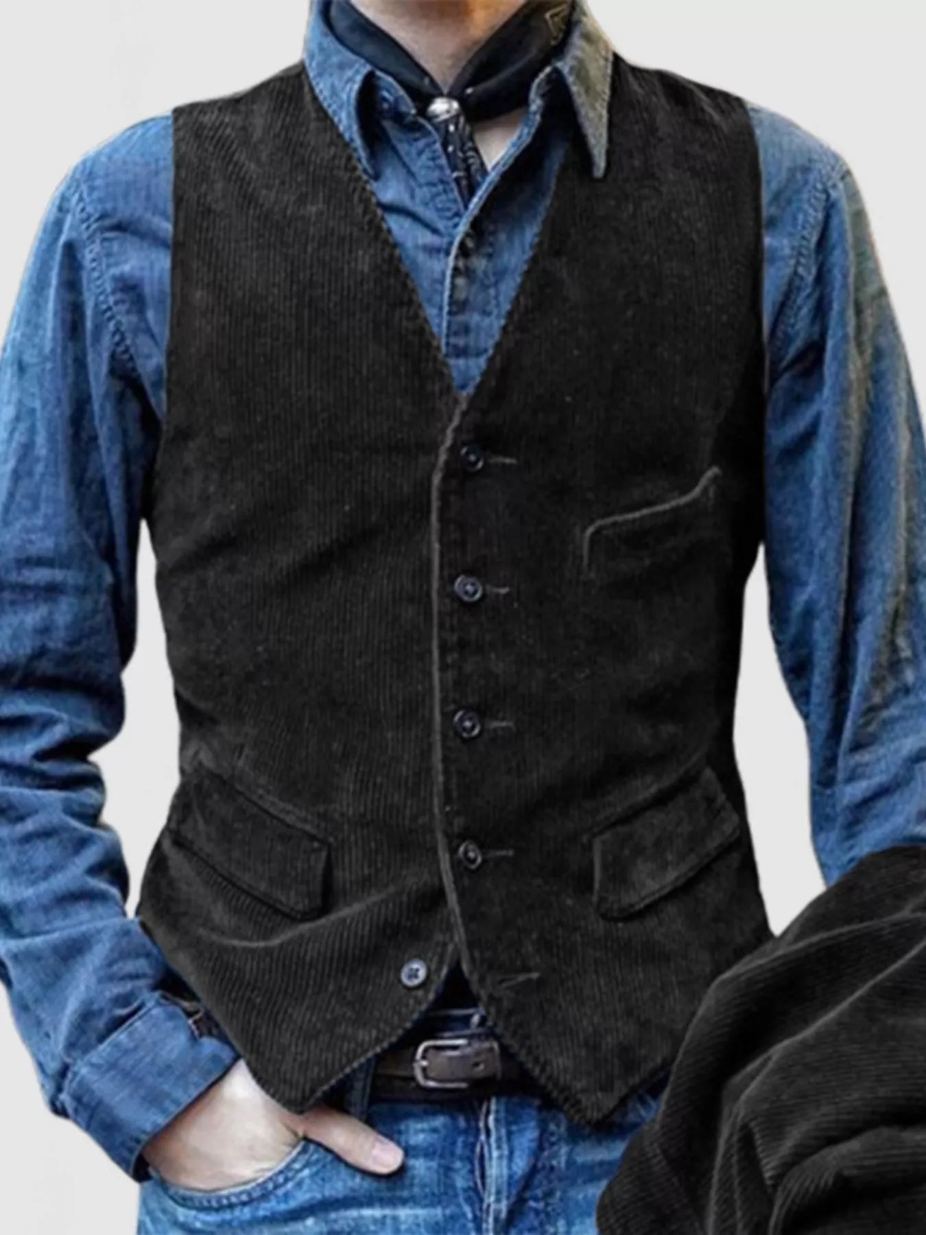 NEWYORKLISTED ATLAS MEN'S COLLECTION: Men's corduroy button-front vest, product view