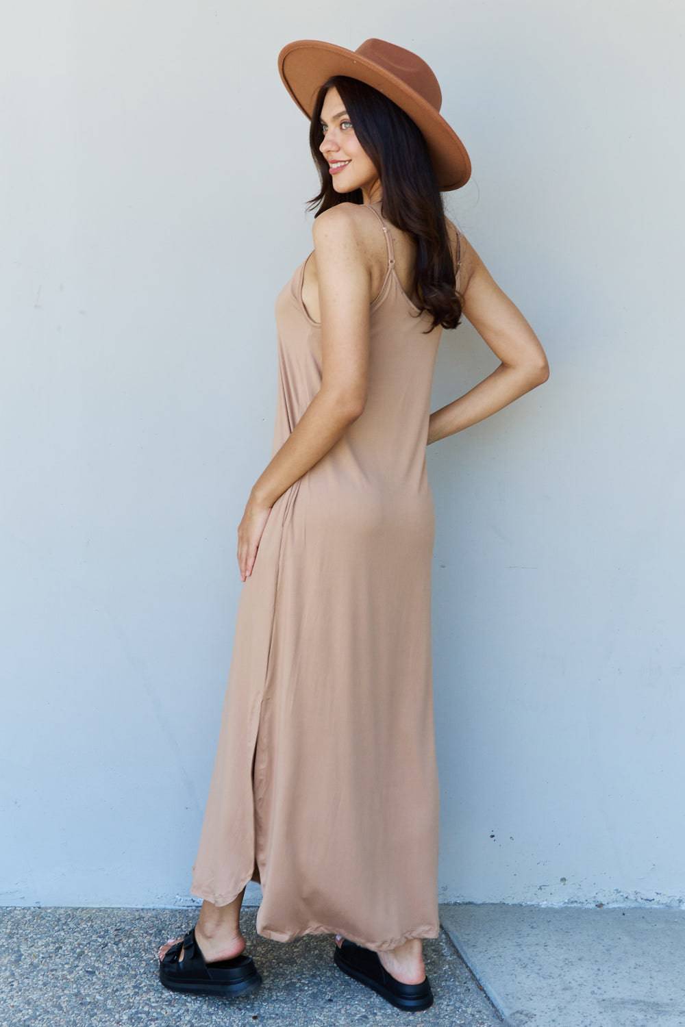 NYLD Full Size Cami Side Slit Maxi Dress in Camel - NEWYORKLISTED