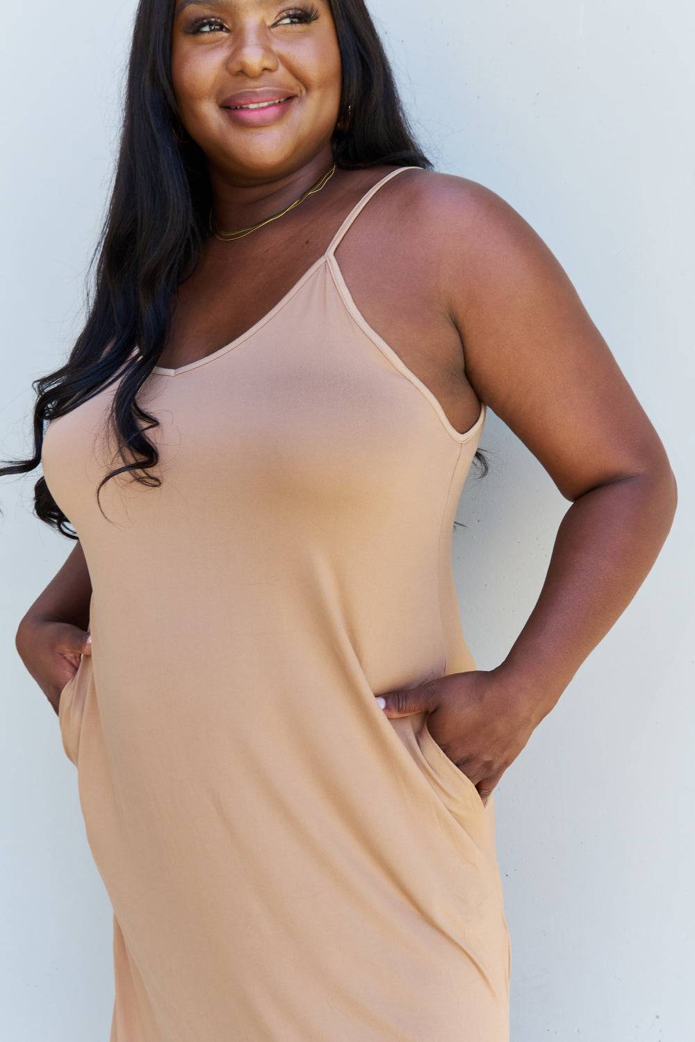 NYLD Full Size Cami Side Slit Maxi Dress in Camel - NEWYORKLISTED