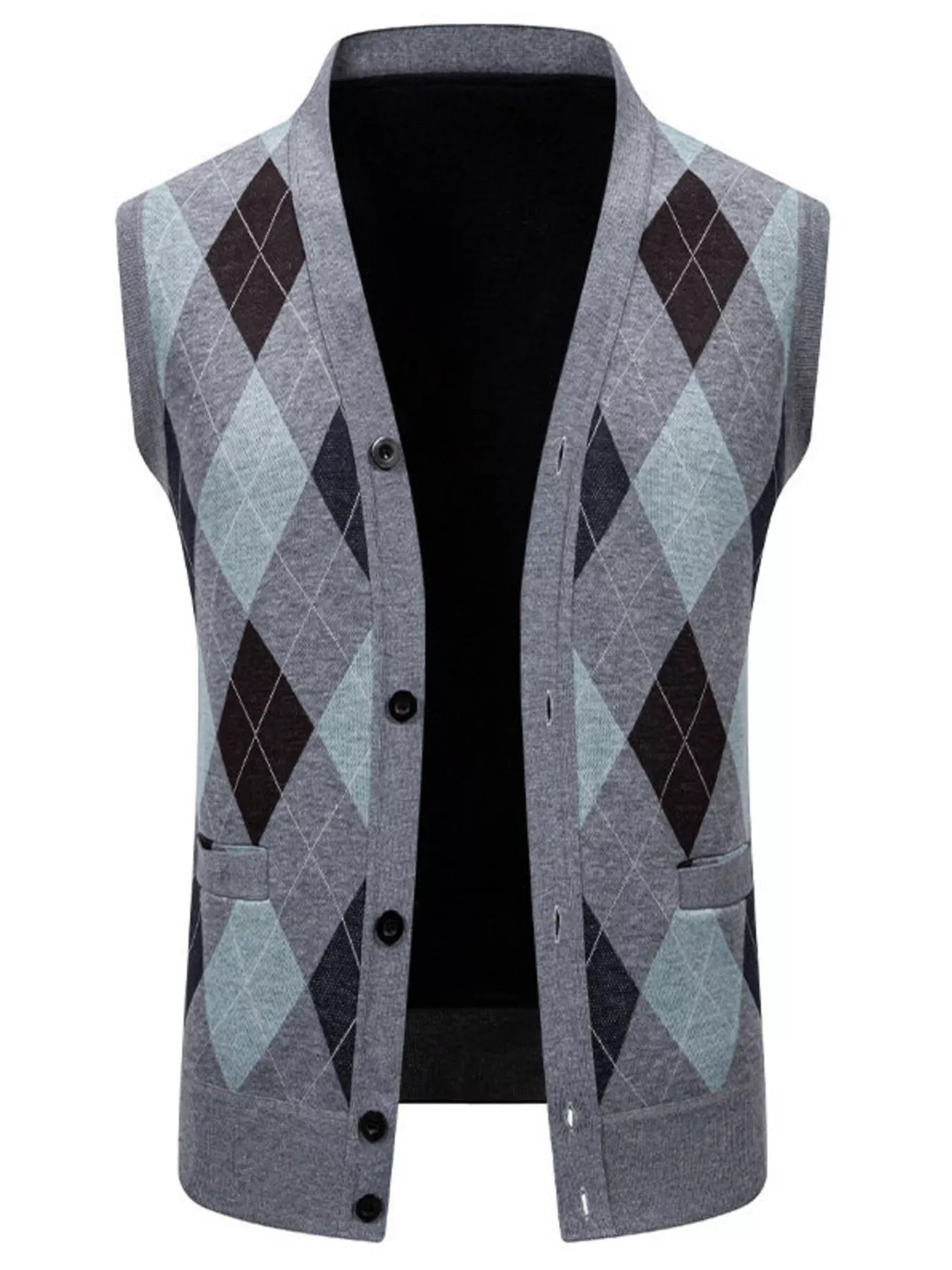 NEWYORKLISTED ATLAS MEN'S COLLECTION – Men's argyle V-neck button-down cardigan vest, product image 8
