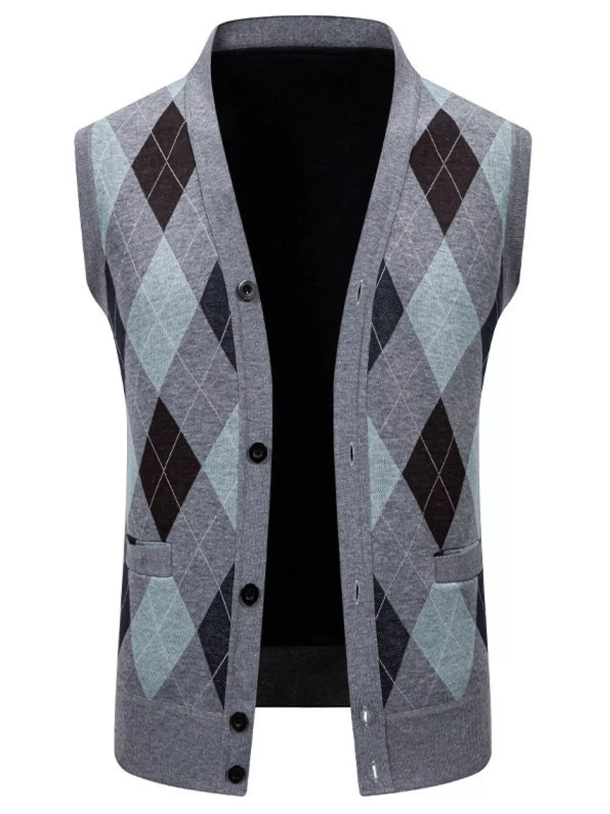 NEWYORKLISTED ATLAS MEN'S COLLECTION – Men's argyle V-neck button-down cardigan vest, product image 8