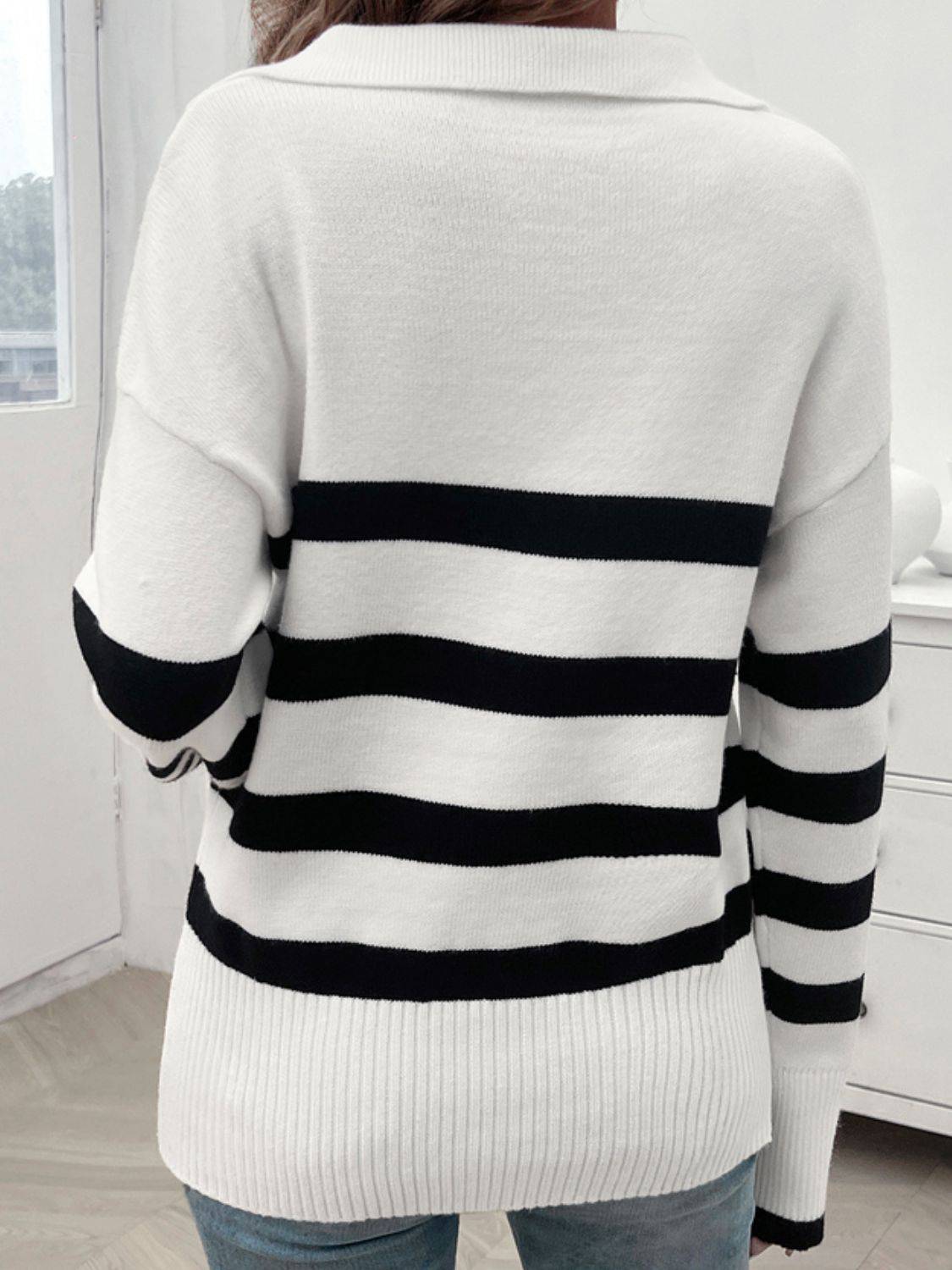 NYLD Striped Collared Neck Long Sleeve Sweater - NEWYORKLISTED