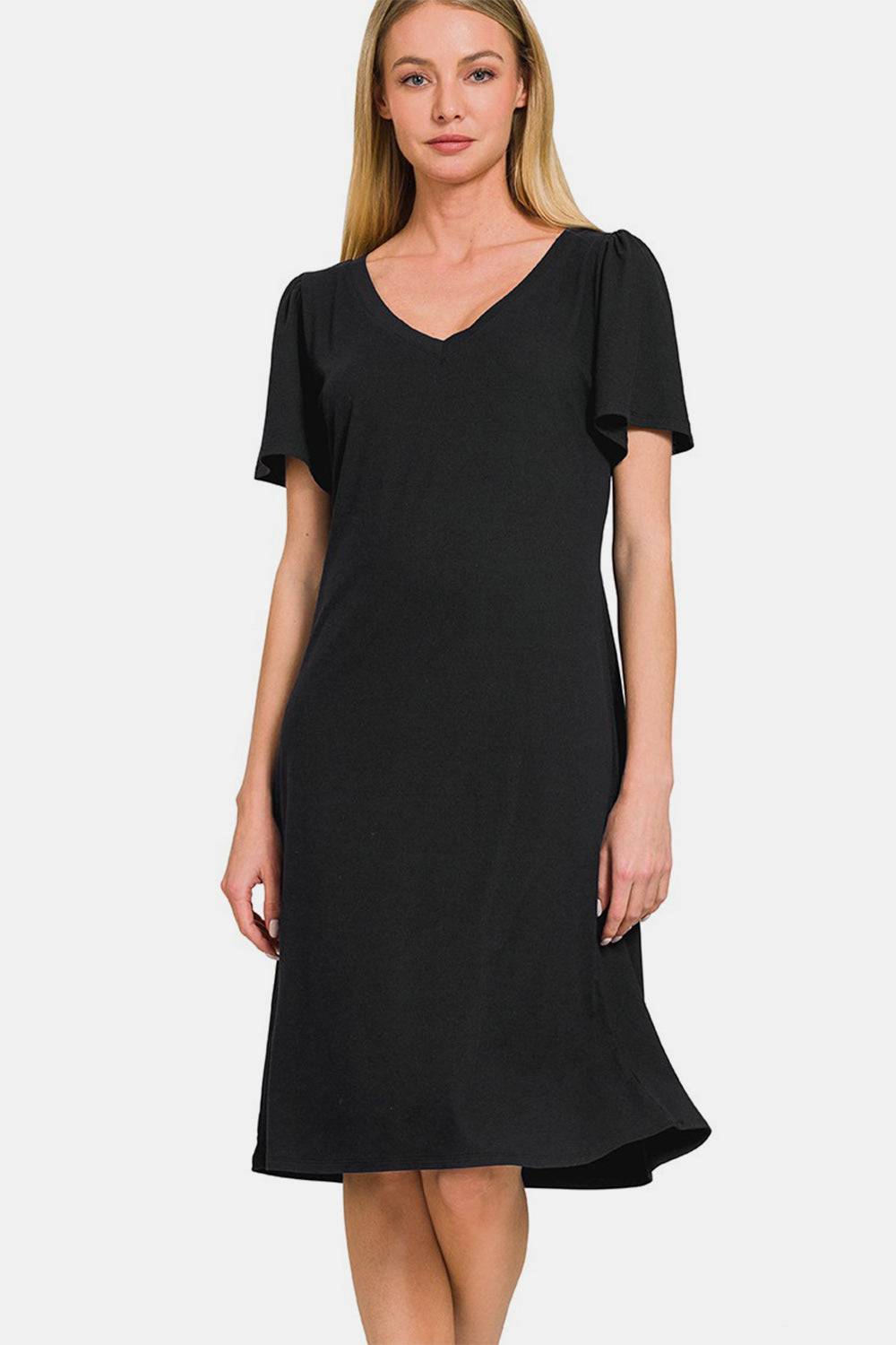 NEWYORKLISTED V-Neck Short Sleeve Dress - NEWYORKLISTED