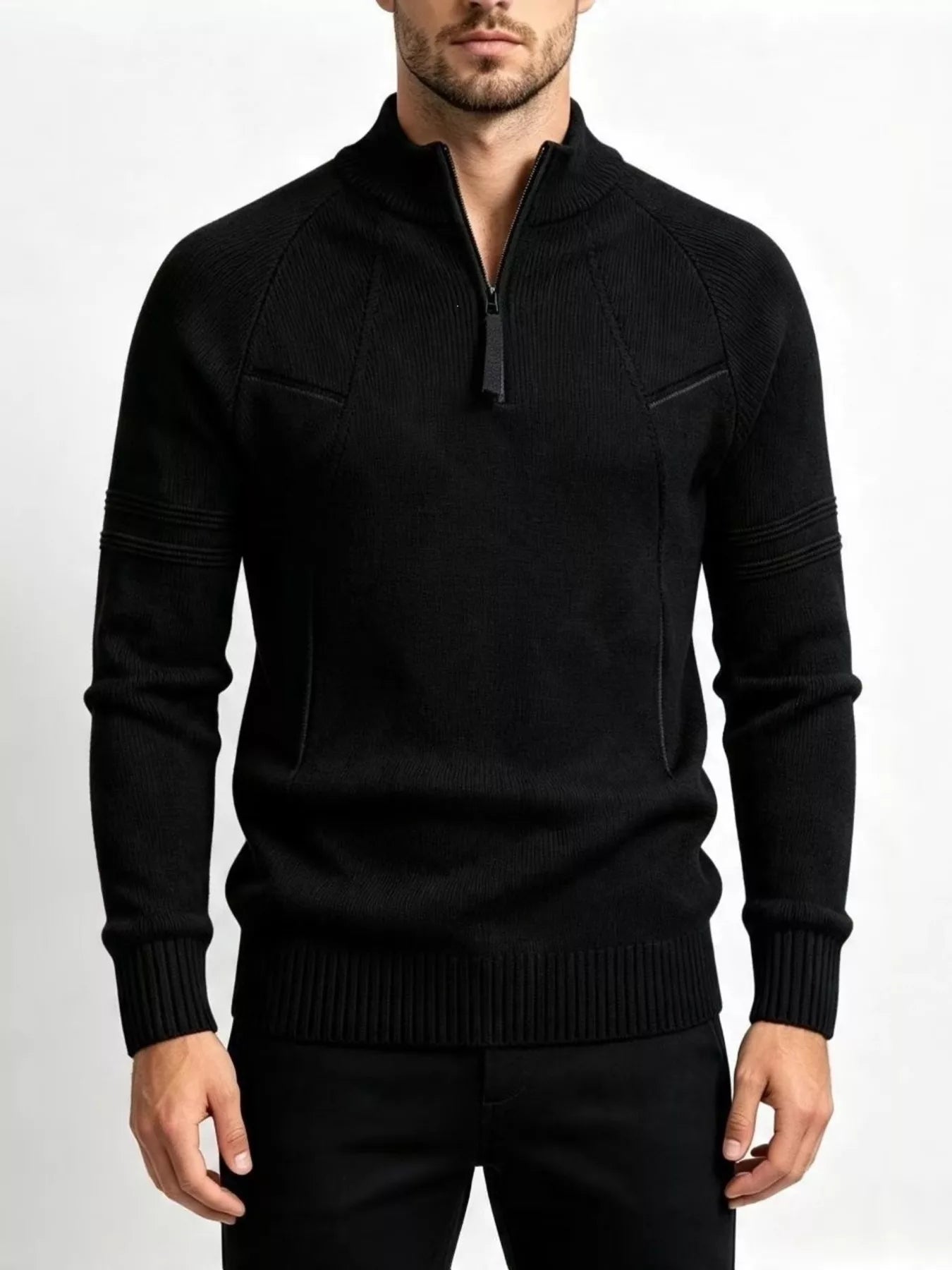 NEWYORKLISTED ATLAS MEN'S COLLECTION: Men's textured knit quarter-zip sweater, product view