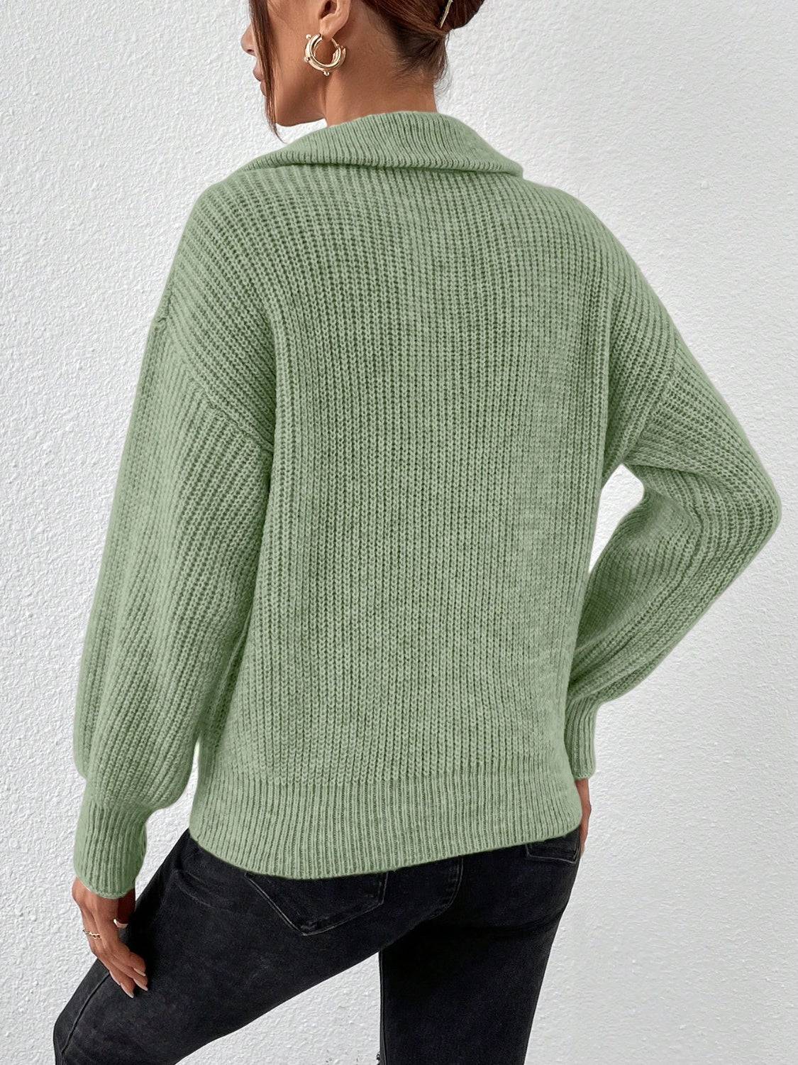 Honey Half Zip Dropped Shoulder Sweater - NEWYORKLISTED
