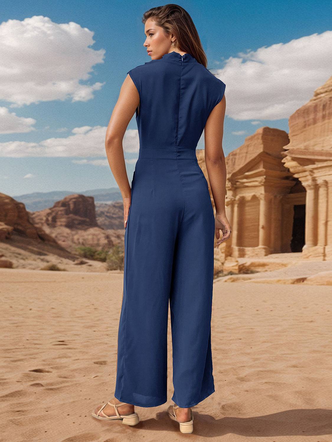 Perfee Ruched Mock Neck Sleeveless Jumpsuit - NEWYORKLISTED
