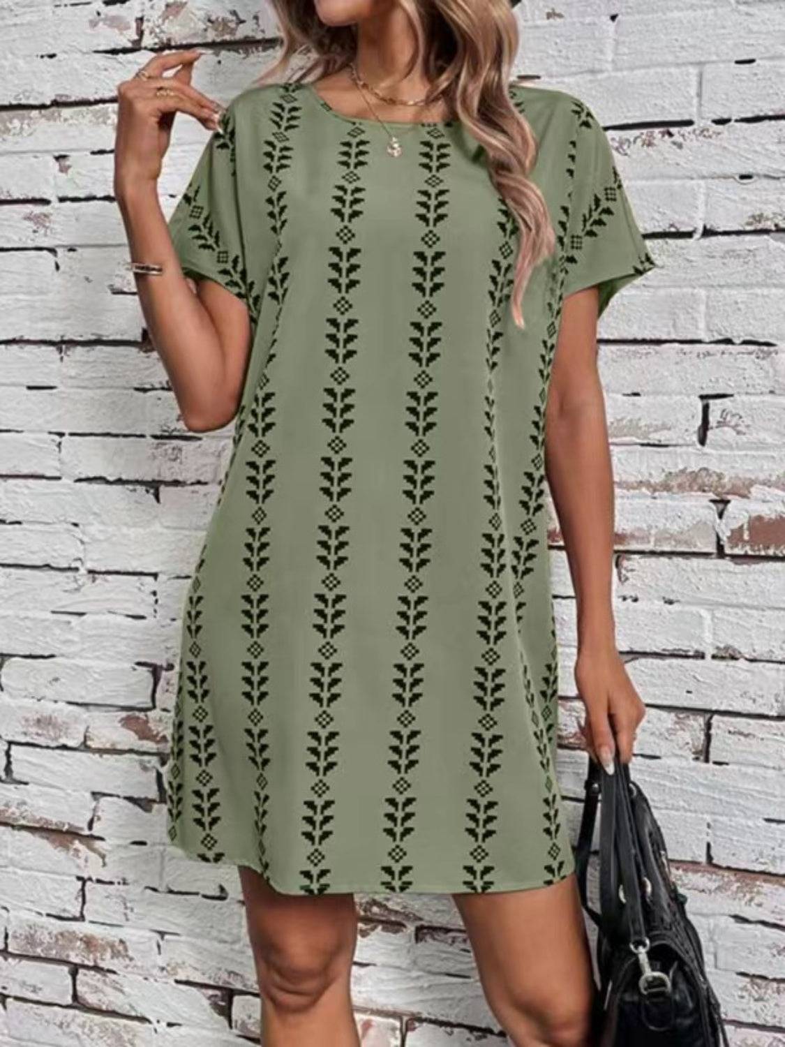 NYLD Wheat Motif Printed Round Neck Short Sleeve Dress - NEWYORKLISTED