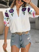 NEWYORKLISTED STYLE COLLECTION: Floral Print Notched Puff Sleeve Blouse – Where Fresh Florals Meet Elevated Style - with Purple Flowers