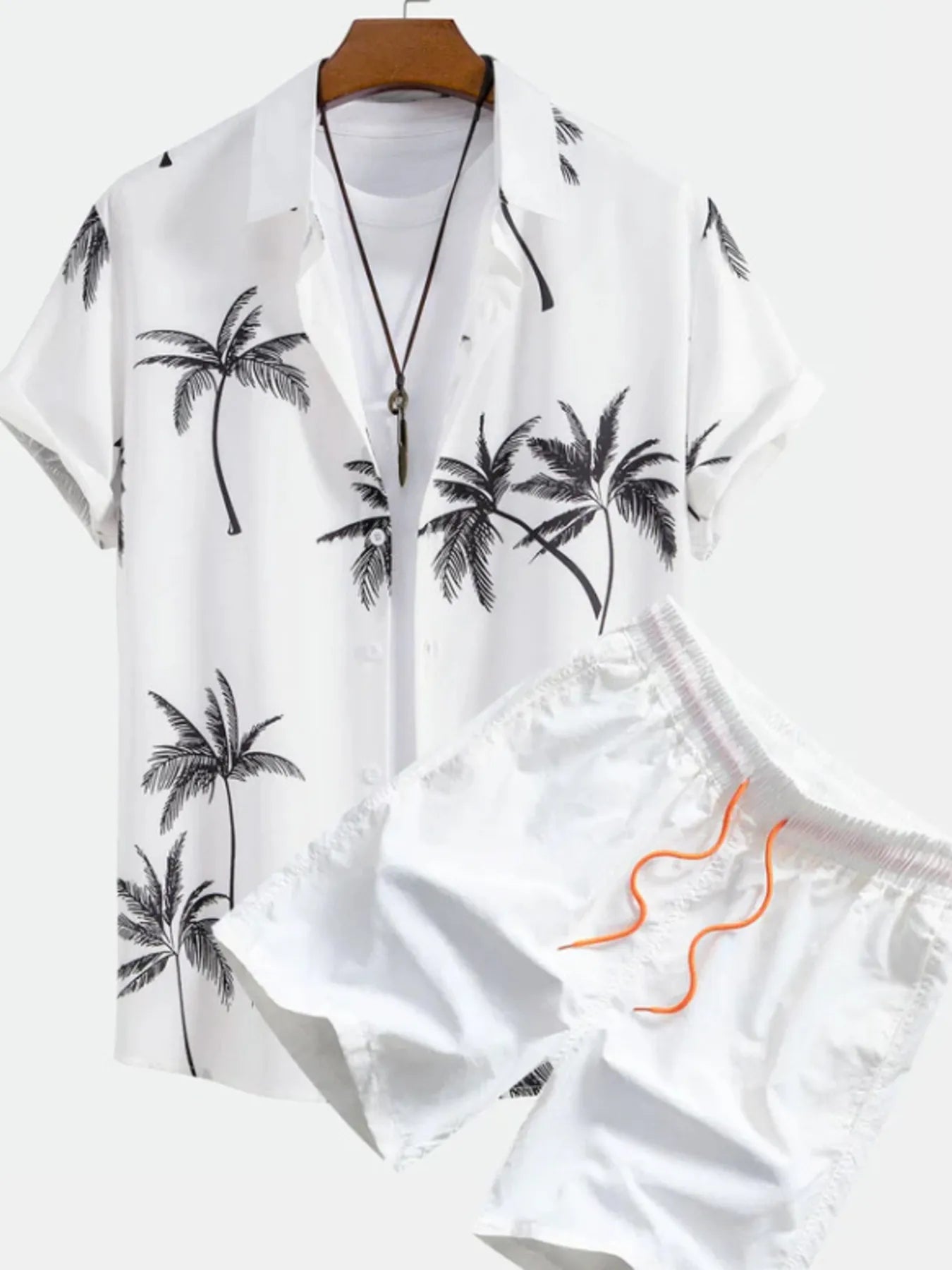 NEWYORKLISTED ATLAS MEN'S COLLECTION: Palm Tree Print Short Sleeve Shirt & Shorts Set – Men's Plus Size | Lightweight Two-Piece Outfit