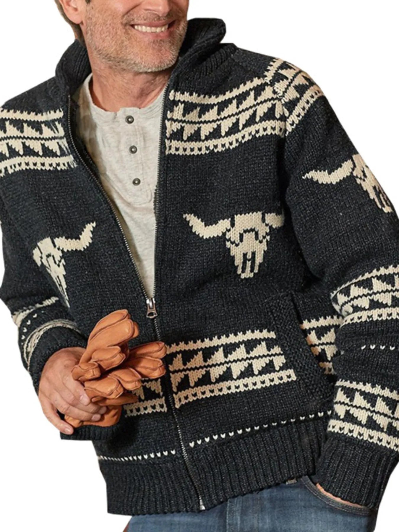 NEWYORKLISTED MEN'S COLLECTION: Men's Plus Size Ribbed Hem Zip-Up Cardigan