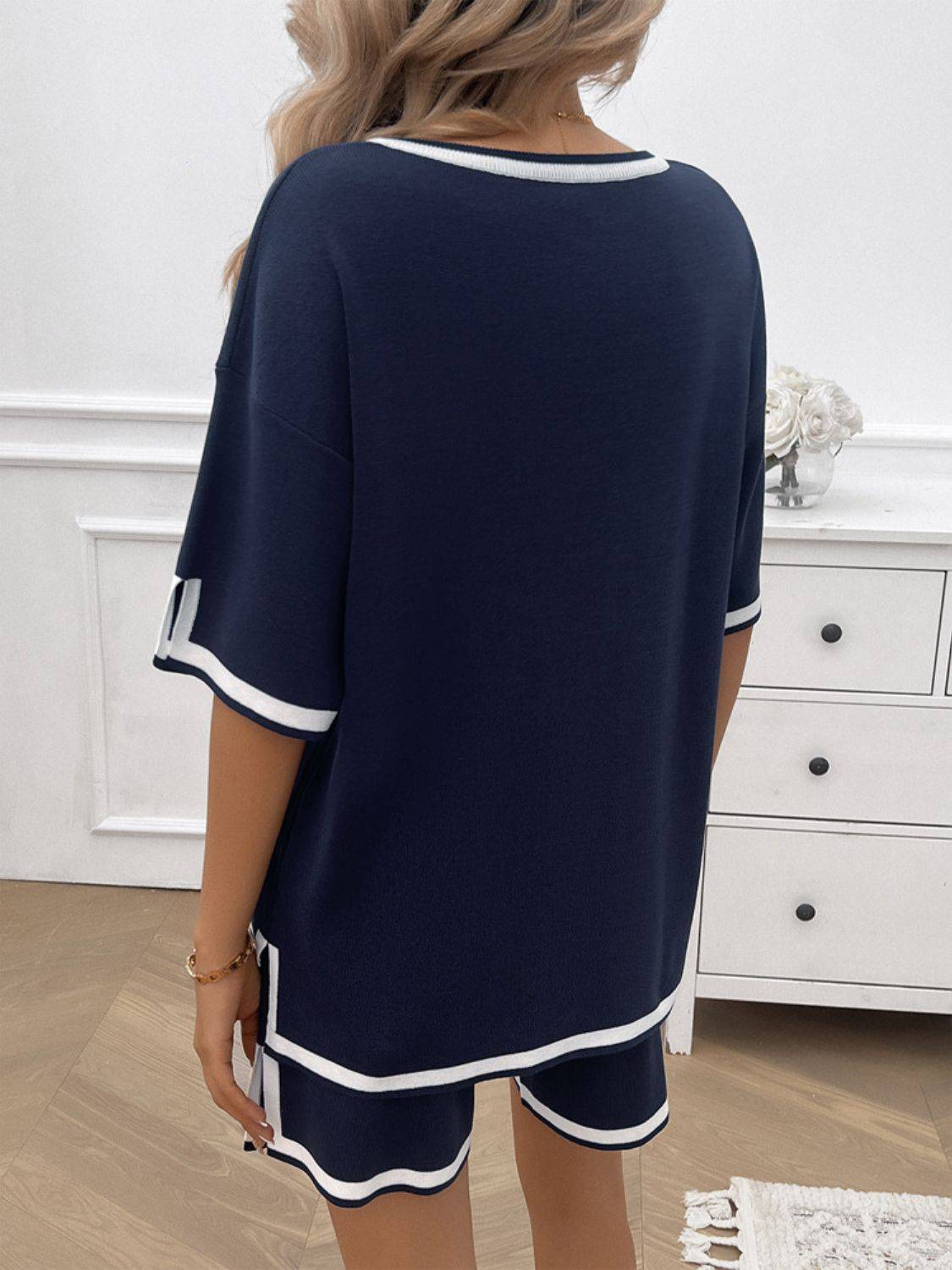 NYLD: Contrast Trim V-Neck Top and Shorts Set - NEWYORKLISTED