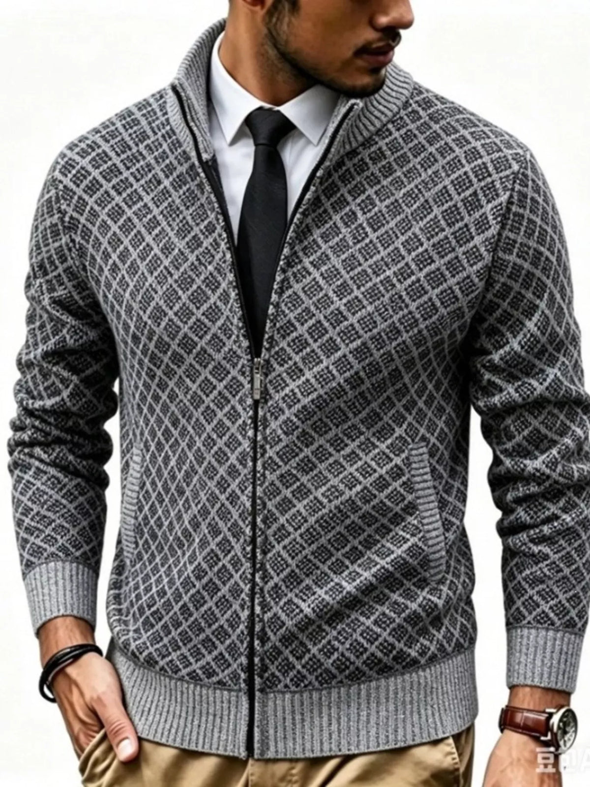NEWYORKLISTED ATLAS MEN'S COLLECTION – Men's geometric full-zip cardigan, product image 2
