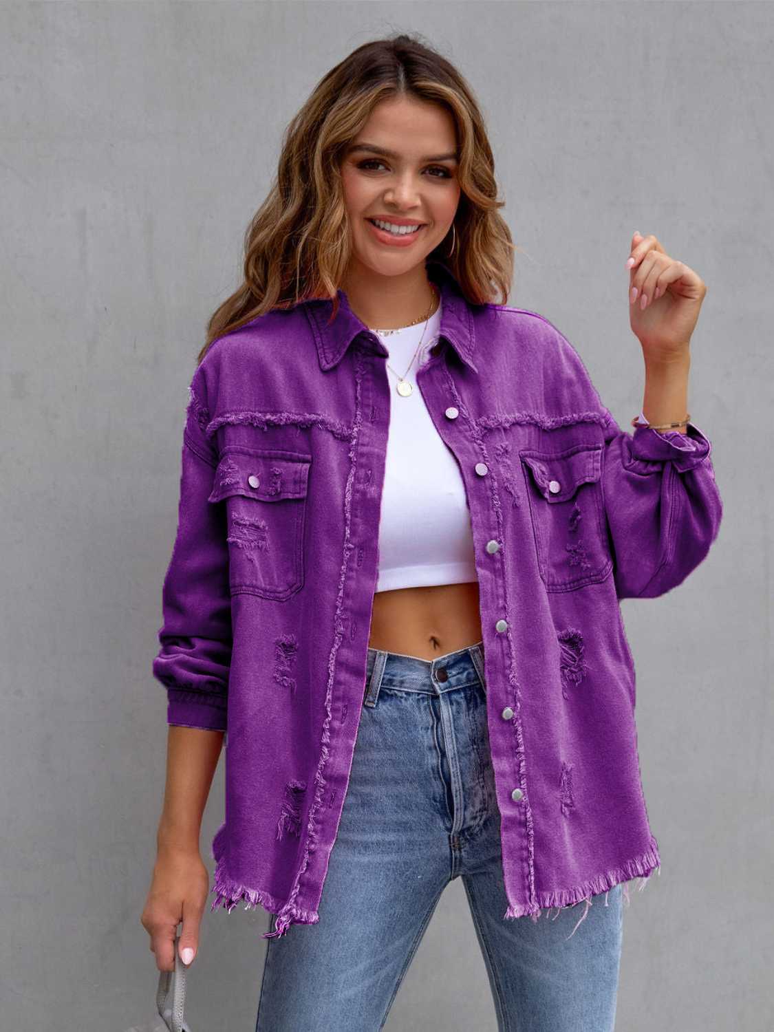 NEWYORKLISTED STYLE COLLECTION: Distressed Color Pop Denim Jacket - NEWYORKLISTED