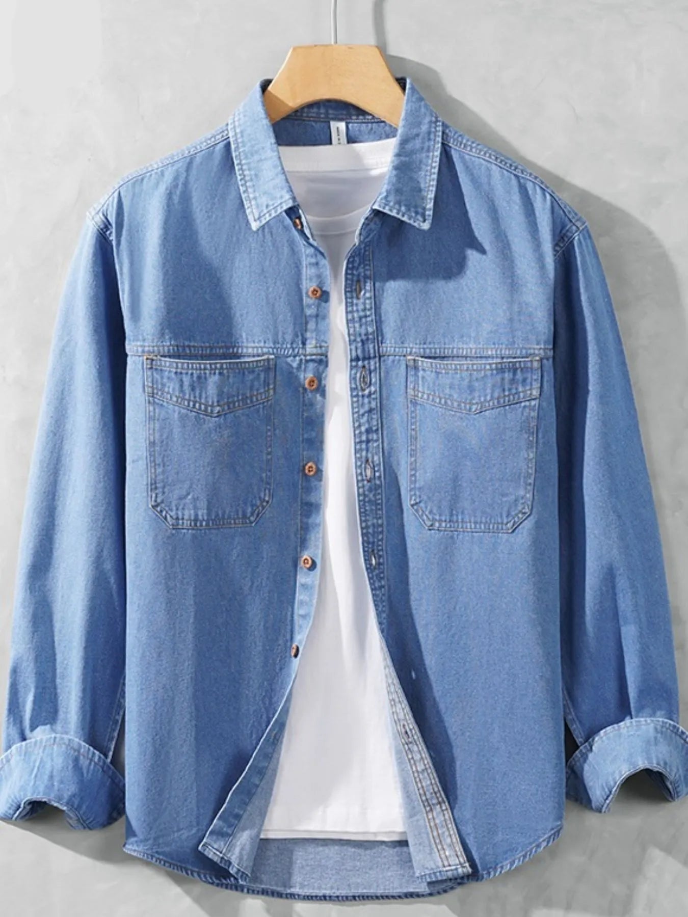 NEWYORKLISTED ATLAS MEN'S COLLECTION: Men's Plus Size Button Up Long Sleeve Denim Shirt