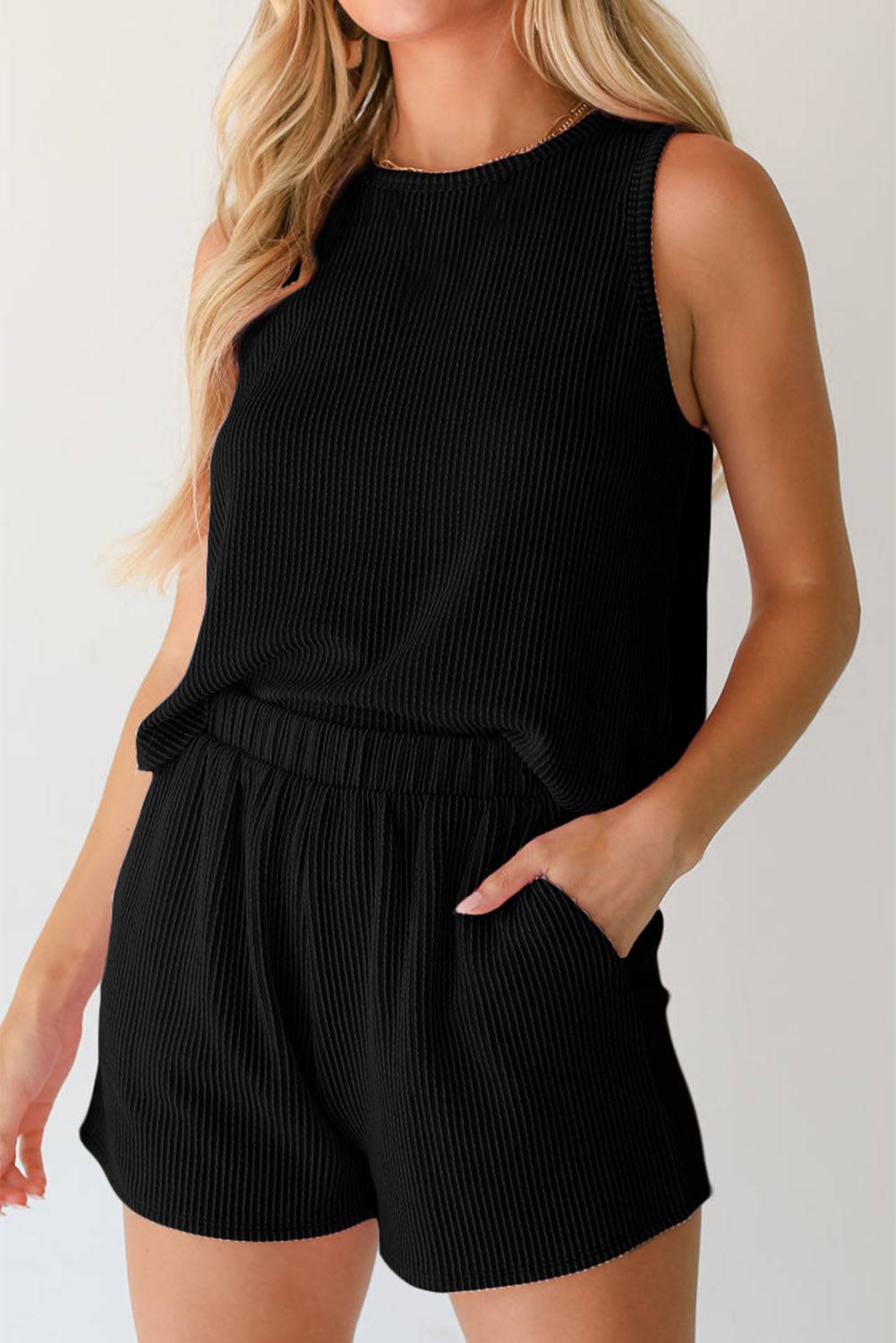 NYLD: Round Neck Sleeveless Top and Shorts Set - NEWYORKLISTED