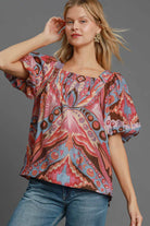 NEWYORKLISTED STYLE COLLECTION: Abstract Print Puff Sleeve Blouse