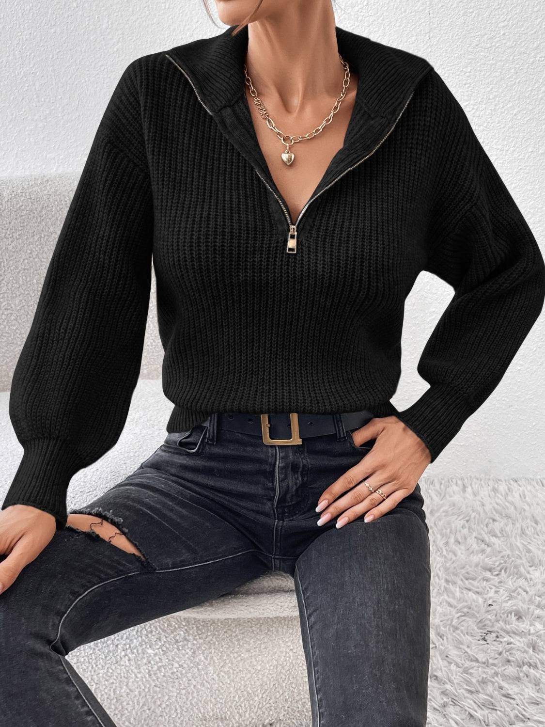 Honey Half Zip Dropped Shoulder Sweater - NEWYORKLISTED