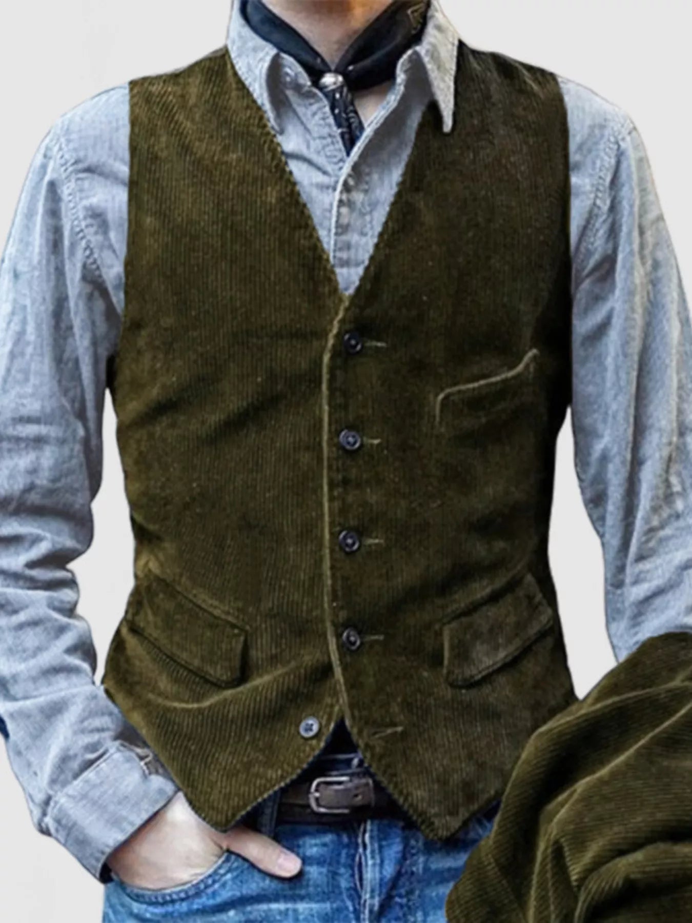 NEWYORKLISTED ATLAS MEN'S COLLECTION: Men's sleeveless corduroy layering vest, model view