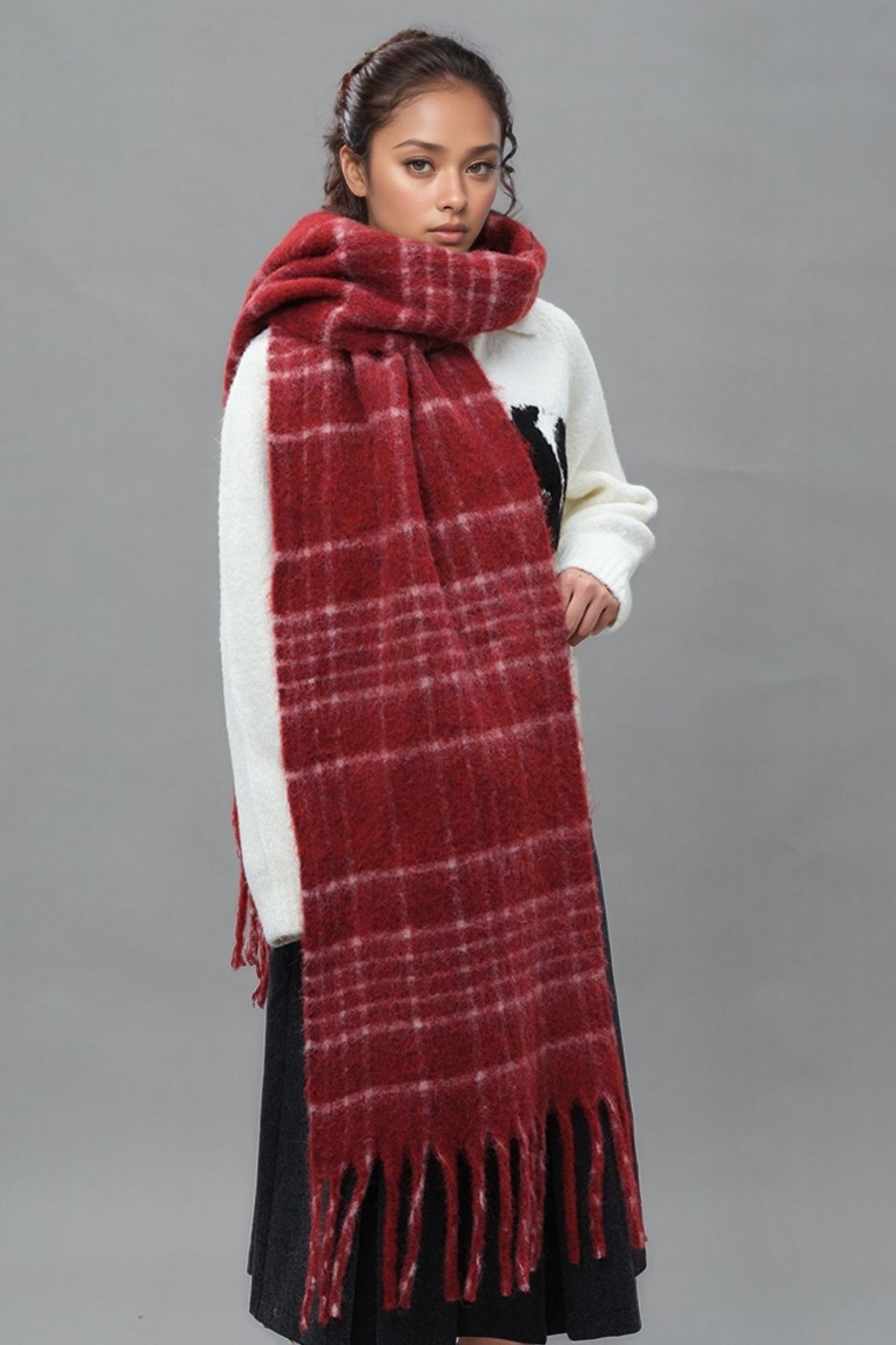 NEWYORKLISTED STYLE COLLECTION: Fringe Plaid Thermal Scarf - NEWYORKLISTED