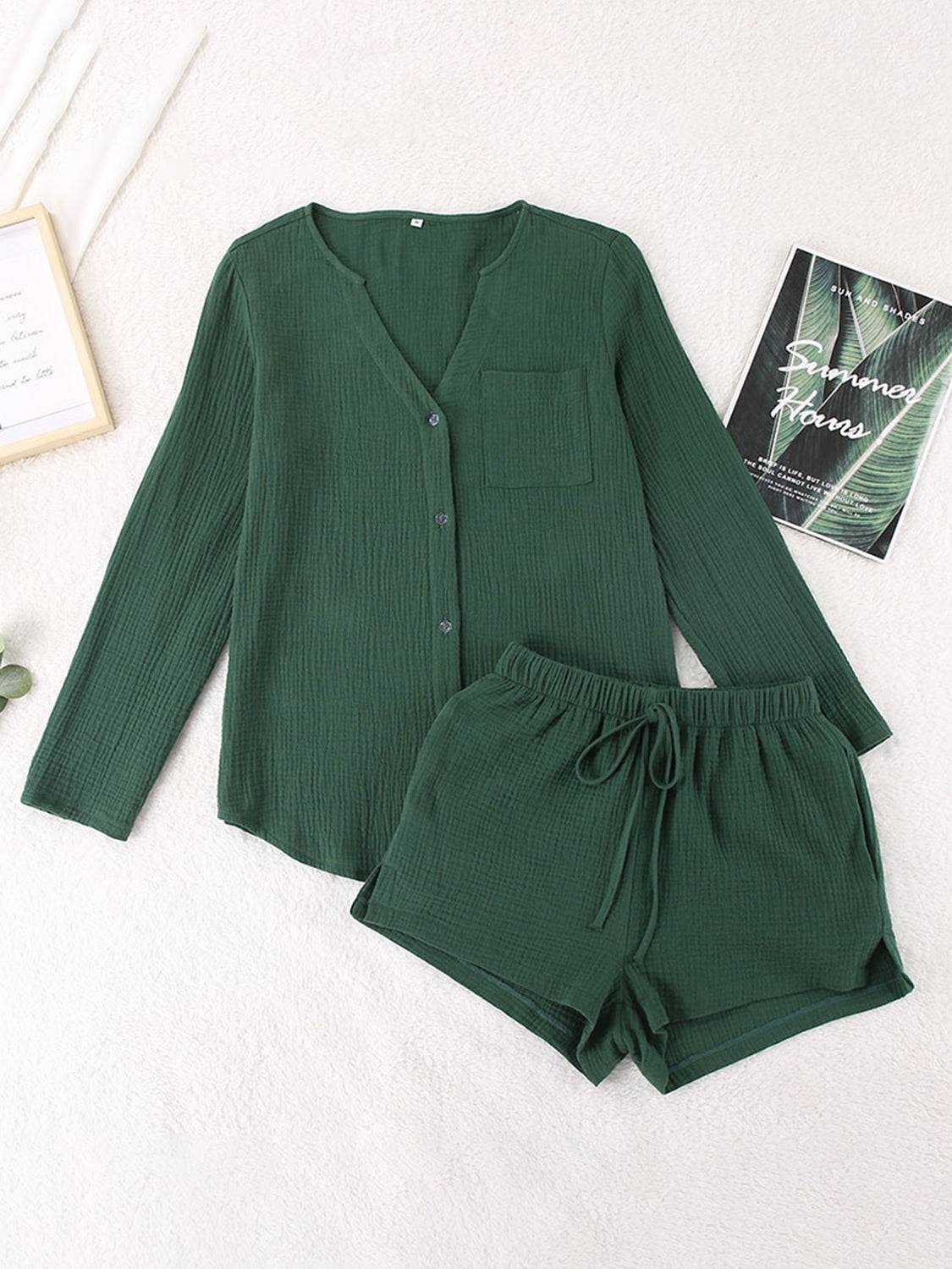 NYLD: Notched Long Sleeve Top and Shorts Set - NEWYORKLISTED