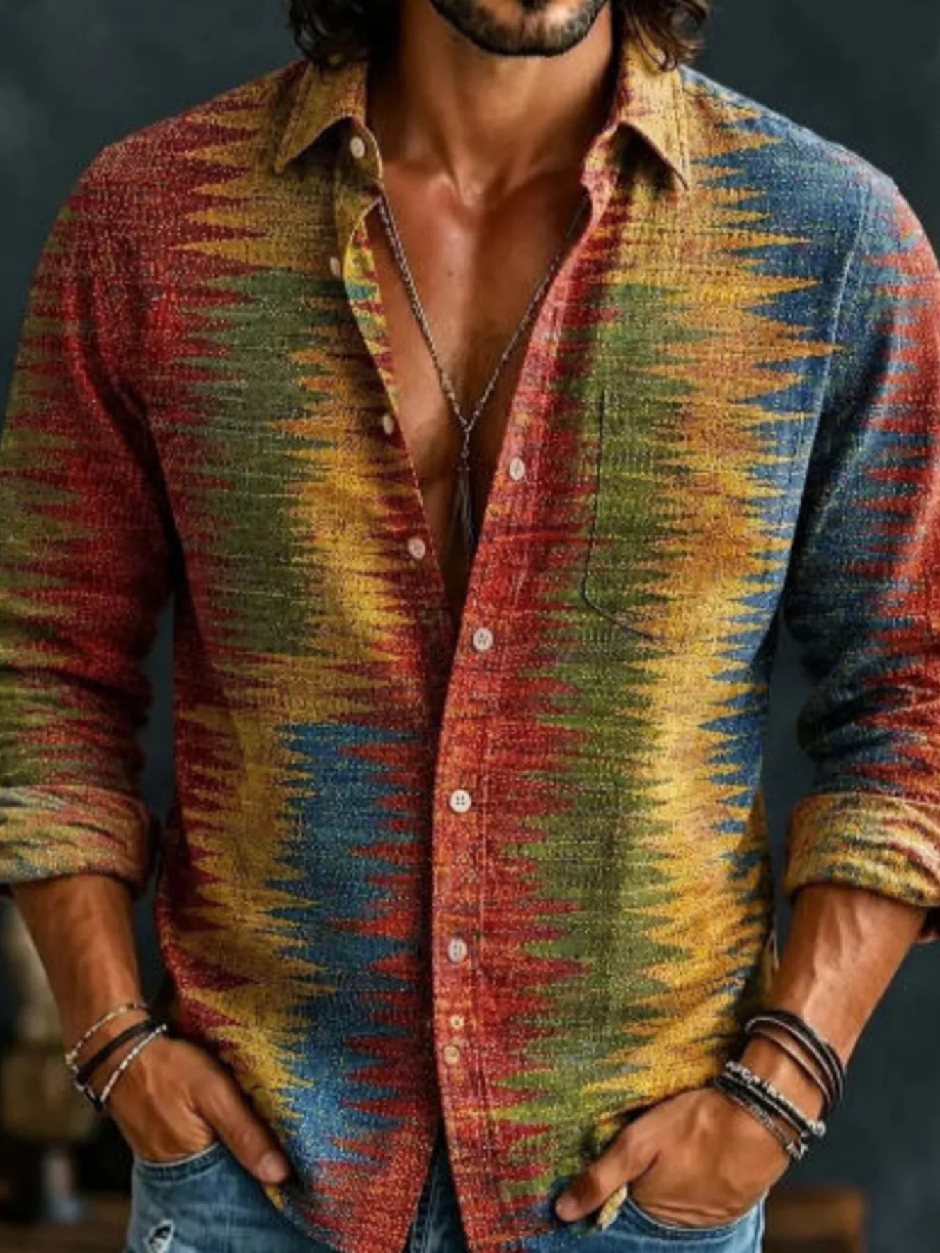 NEWYORKLISTED ATLAS MEN'S COLLECTION: Men's vintage striped button-front shirt, model view