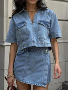 NEWYORKLISTED STYLE COLLECTION:  Short Sleeve Top and Skort Denim Set