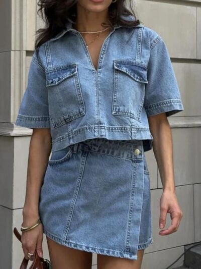 NEWYORKLISTED STYLE COLLECTION:  Short Sleeve Top and Skort Denim Set