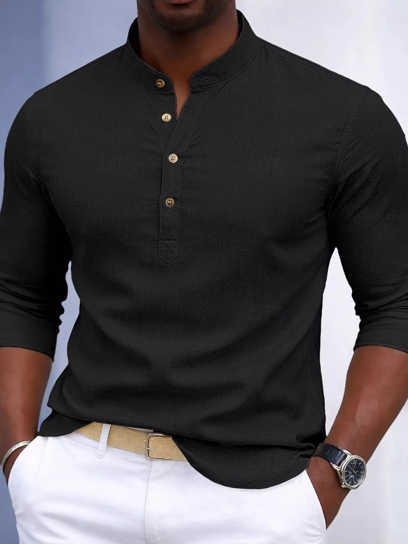 NEWYORKLISTED ATLAS MEN'S COLLECTION: Button Detail Slim Fit Shirt  in Black