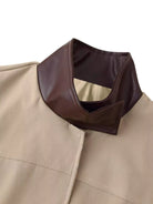 NEWYORKLISTED STYLE COLLECTION Close-up of a beige coat with a brown collar on a white background