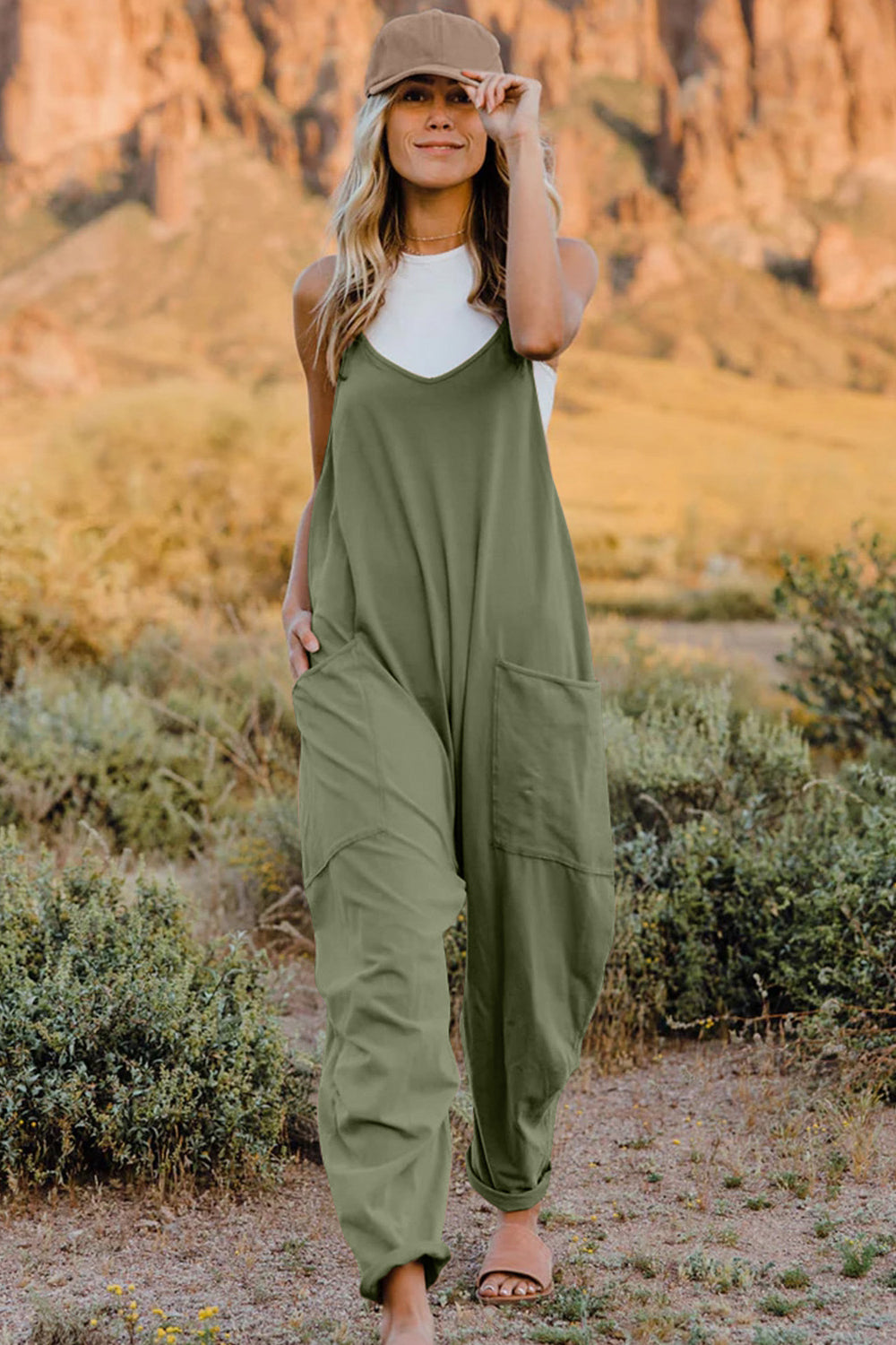 NEWYORKLISTED V-Neck Sleeveless Jumpsuit with Pockets - NEWYORKLISTED