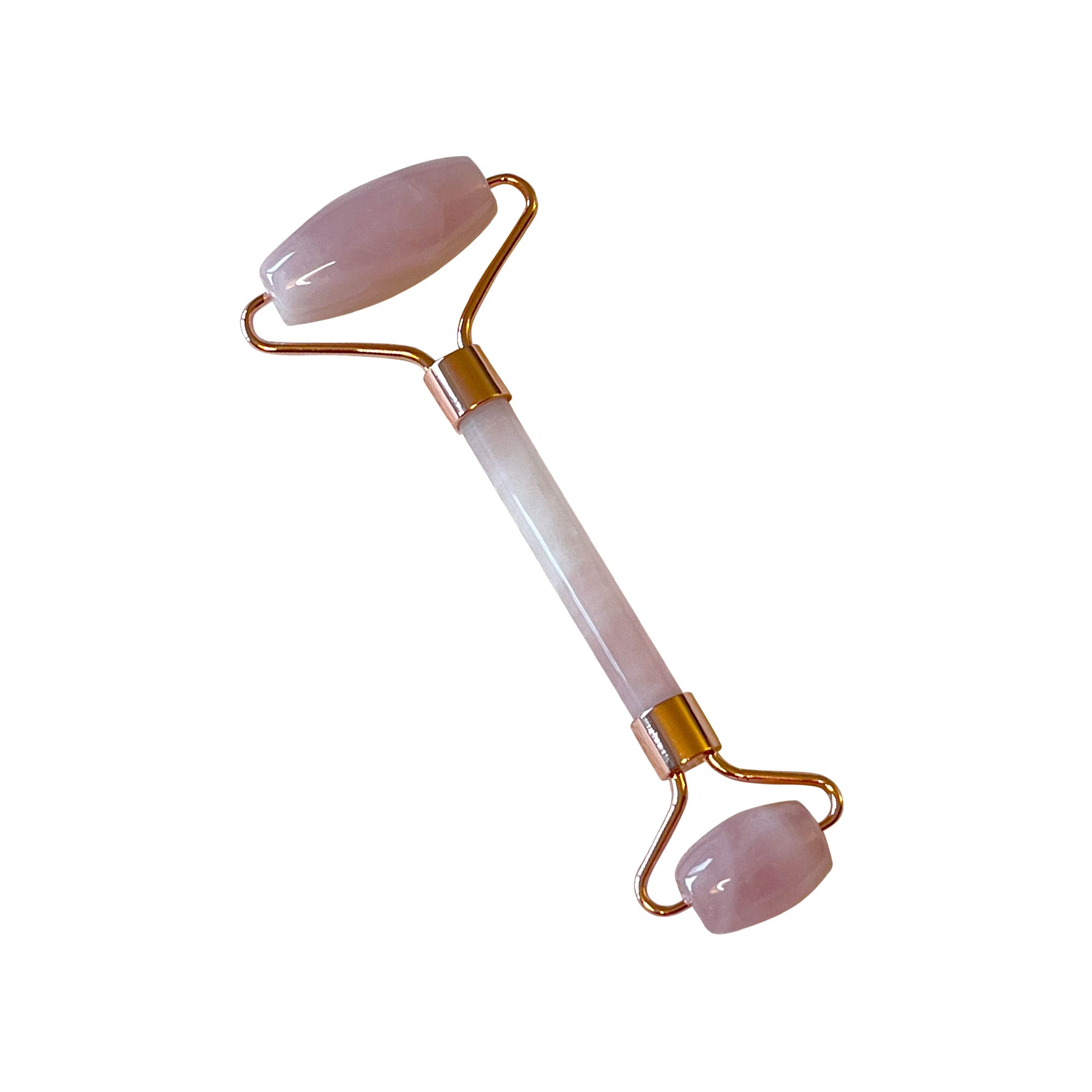 NEWYORKLISTED Cosmetic Collection: Rose quartz facial roller on a white background
