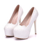 White Lace High Heels Wedding Shoes Bride Party Shoes Women Pumps  Paltform Ladies Sandals Bridal Shoes Ankle Strap Wedges - NEWYORKLISTED