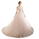 Elegant Wedding Dress New Large Fashion Long Sleeve Round Neck Lace Flax - NEWYORKLISTED