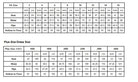 Size chart for dresses with US and plus size measurements.
